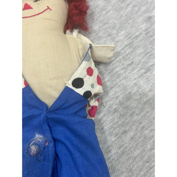Raggedy Andy Doll Plush Stuffed Cloth Toy For Kids One Arm Handmade Blue/White - Picture 3 of 9